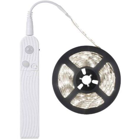 Bande lumineuse LED avec détecteur de mouvement, veilleuse, alimentée par batterie, capteur PIR, éclairage de placard, étanche IP65 (blanc froid 6500 K, 3 m)