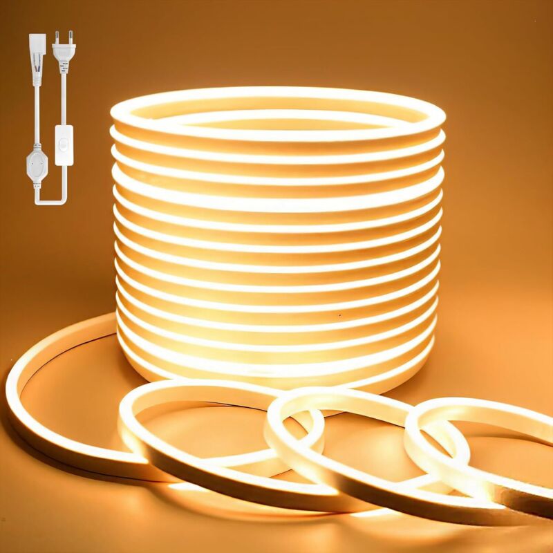 Bande lumineuse LED blanc chaud étanche de 5 mètres pour extérieur, bande lumineuse LED néon 220 V, bande lumineuse intérieure/extérieure flexible et