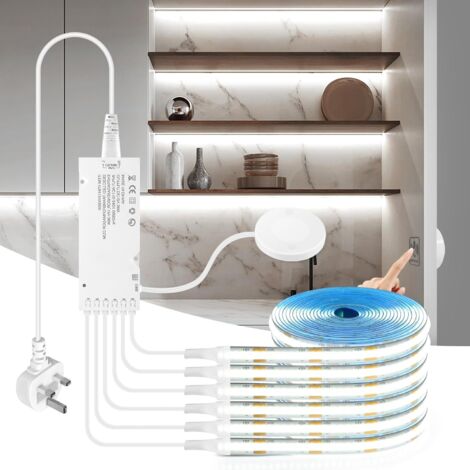 Bande lumineuse LED COB 12V, 6 bandes, 2 mètres/6,6 pieds chacune, bandes lumineuses LED COB blanches avec variateurs tactiles et gestuels, adaptées aux présentoirs d'armoires et à l'éclairage de cuis