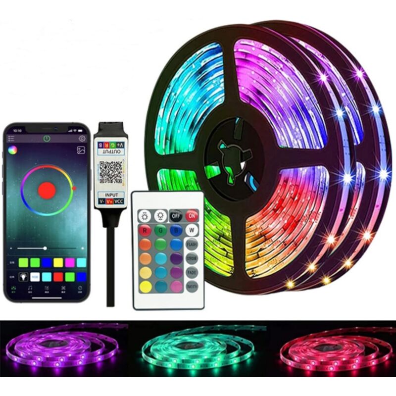 Bande lumineuse LED de 20 mètres, bande lumineuse LED colorée pour intérieur, avec télécommande et fonction Bluetooth.