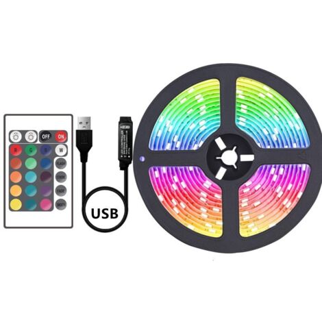 Bande lumineuse LED RGB pour fond de mur TV, couleur multicolore, USB, Bluetooth 24 touches - 3 m