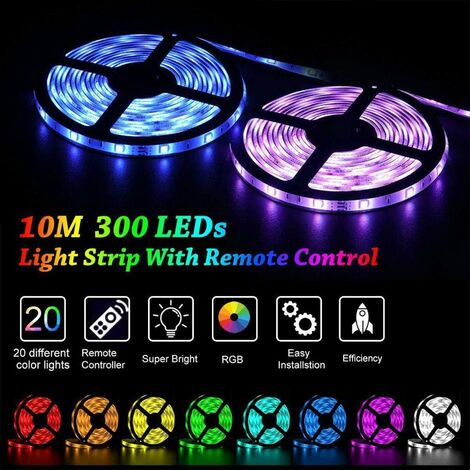 Bande Lumineuse Led Rgb Ruban Led 10m Avec 300 Led De Lumiere Bande Auto Adhesive Telecommandee Ip65 Impermeable Pour Mur Arriere Party Bande Led 2 X 5m Mm