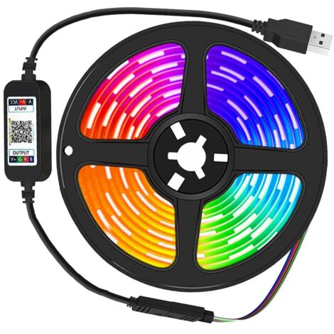 Bande lumineuse LED RVB 5050, 2 M, synchronisation de musique, application Bluetooth, 16 millions de couleurs, luminosité réglable, IP65, pour éclairage ambiant TV/ordinateur, multicolore