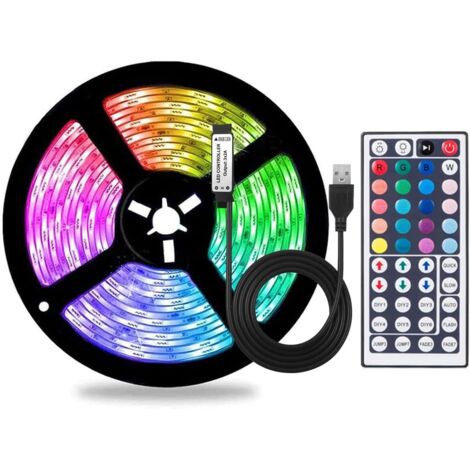 Bande lumineuse LED USB RVB changeant de couleur, lumières LED avec télécommande pour décoration de la maison, (5 m) non étanche