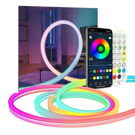 Bande lumineuse RVB avec néon IC, 84 LED/mètre, effet arc-en-ciel, salle LED 24 V étanche IP65, bande lumineuse LED 3 M, 213 effets de couleur, application, décoration télécommandée, mariage, fête