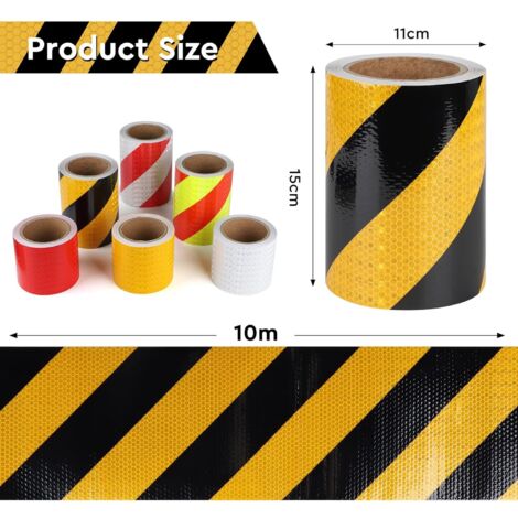 Bande réfléchissante auto-adhésive Autocollant réfléchissant ruban d'avertissement Ruban de signalisation de danger jaune et noir pour marquer les zones,les objets et les véhicules, 15cm x 10m