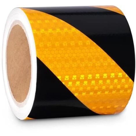 Bande Réfléchissante Autocollante 10 cm x 25 m, Jaune et Noir Ruban Adhésif Réfléchissant, Bande Fluorescente Autocollante pour l\'ex