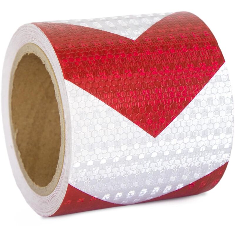 Bande Reflechissante Rouge et Blanc 10CM10M Ruban Reflechissant Adhesif Adhésif Réfléchissant pour Véhicules, Voitures, Remorques, Extérieur