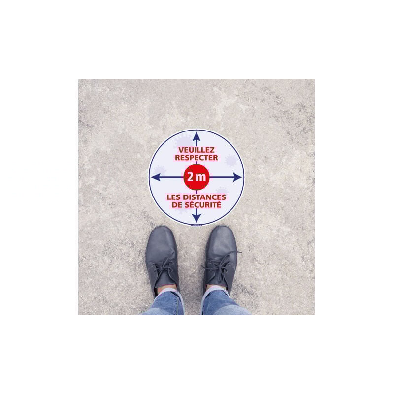 Bande sol covid 19 coronavirus - veuillez respecter les distances de securite de 2M (O0170) - Diamètre 450 mm