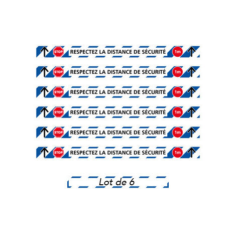 BANDE SOL SPECIAL COVID19 . LOT DE 6 BANDES SOL ADHESIVES AVEC COLLE FORTE . RESPECTEZ LA DISTANCE DE SECURITE PENDANT L'EPIDEM. Distance de 1m . - Distance de 1m