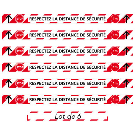 BANDE SOL SPECIAL COVID19 . LOT DE 6 BANDES SOL ADHESIVES AVEC COLLE FORTE . RESPECTEZ LA DISTANCE DE SECURITE PENDANT L'EPIDEM. Distance de 1m . - Distance de 1m