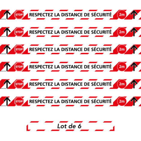 BANDE SOL SPECIAL COVID19 . LOT DE 6 BANDES SOL ADHESIVES AVEC COLLE FORTE . RESPECTEZ LA DISTANCE DE SECURITE  PENDANT L'EPIDEM. Distance de 2m .  - Distance de 2m