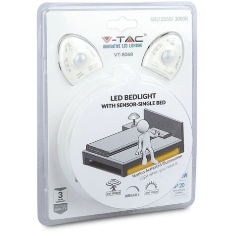 Bande Strip LED Bedlight V-TAC SMD2835 2.8W 260LM 1.2M avec capteur PIR - lit double Dimmable VT-8068 – SKU 2551 Blanc neutre 4000K