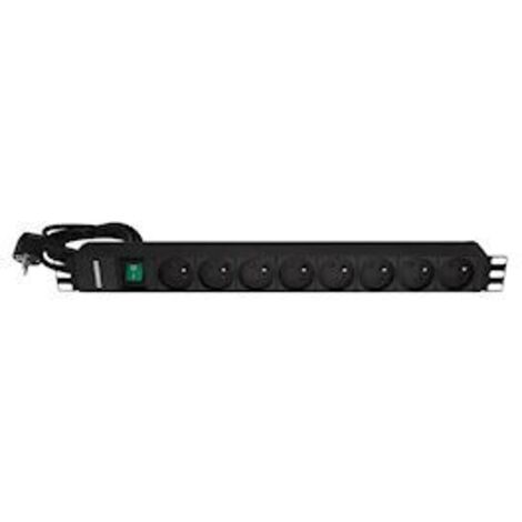 bandeau 19 pouces - 8 prises ute - avec interrupteur bipolaire lumineux - gigamédia b8pi