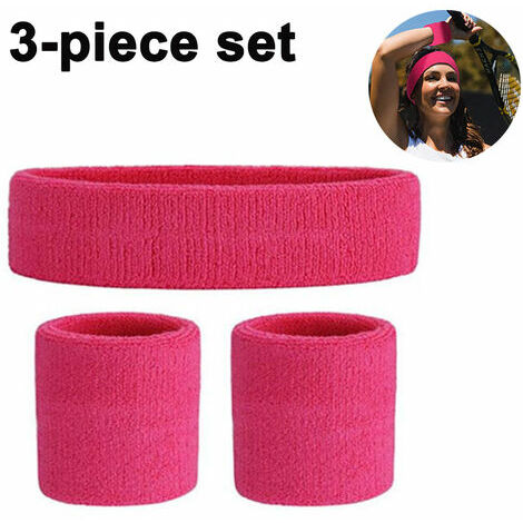 Bandeau anti-transpiration pour hommes et femmes en tissu éponge qui évacue l'humidité pour le sport, le tennis, la salle de sport, l'entraînement, rose rouge