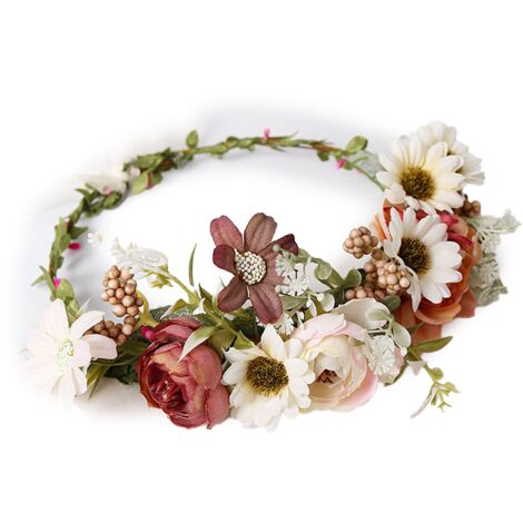 Bandeau bohème fleuri, couronne de cheveux, diadème avec ruban, accessoire de tête pour mariage, festival ou fête