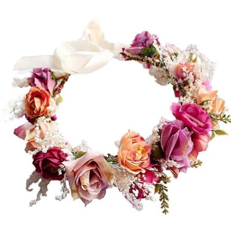 Bandeau de cheveux ajustable orné de fleurs, guirlande florale, couronne halo et ruban