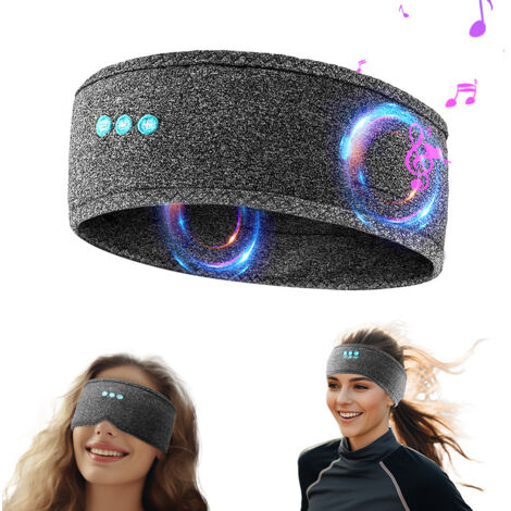 Bandeau de sommeil musical avec casque, bandeau de voyage élastique doux filaire de Bluetooth avec haut-parleur fin, casque de musique de sommeil confortable (gris)