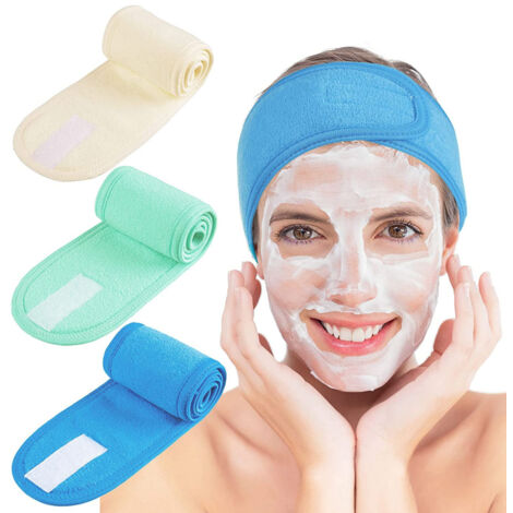 Bandeau facial spa, bandeau de maquillage, serviette ajustable pour le lavage du visage et la douche, 3 pièces