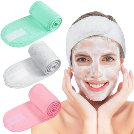 Bandeau facial spa, bandeau de maquillage, serviette ajustable pour le lavage du visage et la douche, 3 pièces