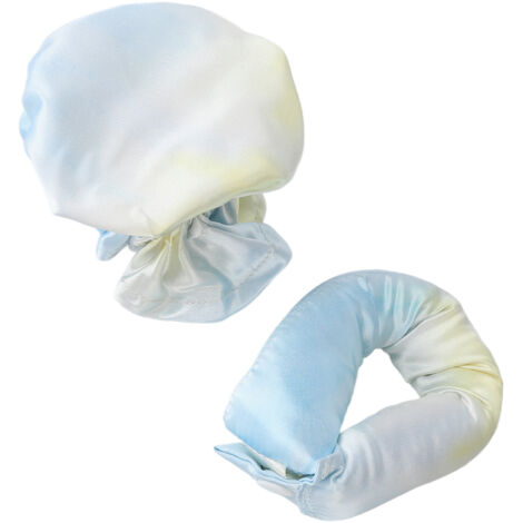Bandeau teint tie dye pour boucles sans chaleur, accessoire portable nuit et maison, bleu satin