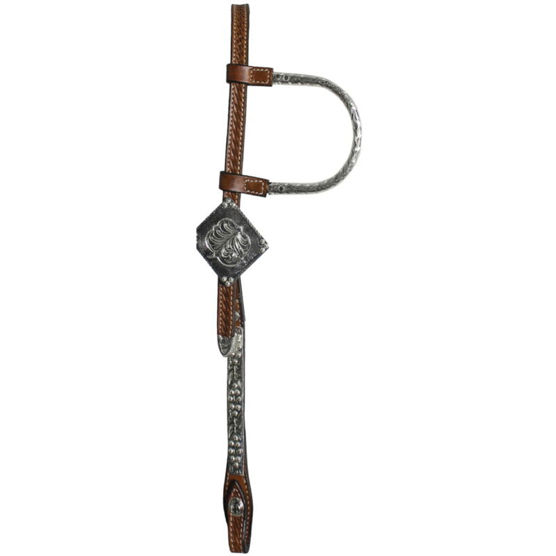 Taglia unica, Marron: Bandeau western en cuir argentin avec fermeture d'oreille en tube d'argent