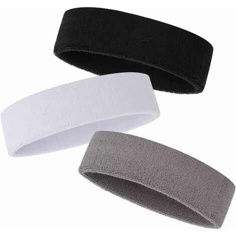 Bandeaux anti-transpiration pour hommes et femmes - Bandeaux de sport 3 pièces Tissu éponge en coton de sport évacuant l'humidité