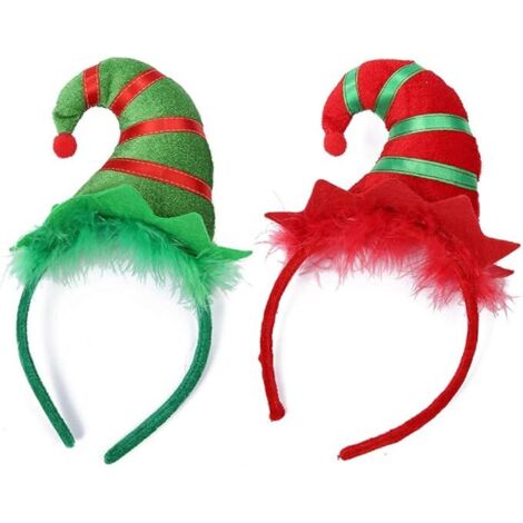 Bandeaux de Noël 2 Serre-tête de Noël Mignon Elf Cheveux Bandeau Chapeaux Costume de Noël Habille Accessoire de Cheveux pour Filles Enfants Femmes Fête Célébration Habille Mascarade Décoration Festive