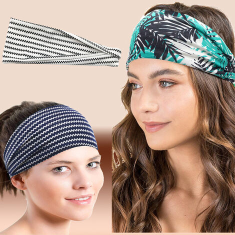 Bandeaux de sport Bandeau élégant Yoga Head Wraps Cotton Wide Head Écharpe élastique pour femme et fille (Lot de 3) 25 × 10CM