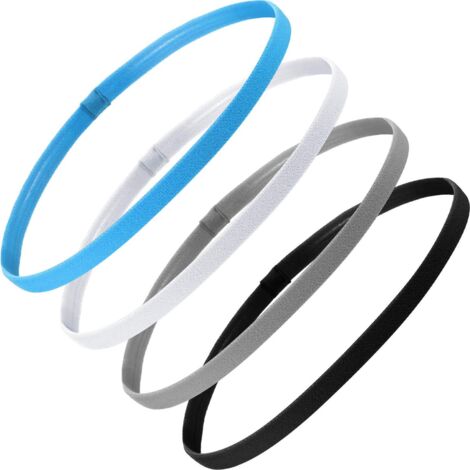 Bandeaux de sport fins élastiques - Bandeaux athlétiques antidérapants pour femmes, hommes, garçons, filles, enfants - Lot de 4 mini serre-tête en silicone, idéal pour les entraînements Noir et blanc