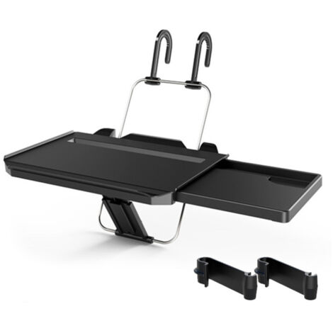 Bandeja colgante para volante de coche con muesca para tablet, portavasos, bandeja para comida, soporte para portátil para comer, leer y trabajar, universal, color negro.