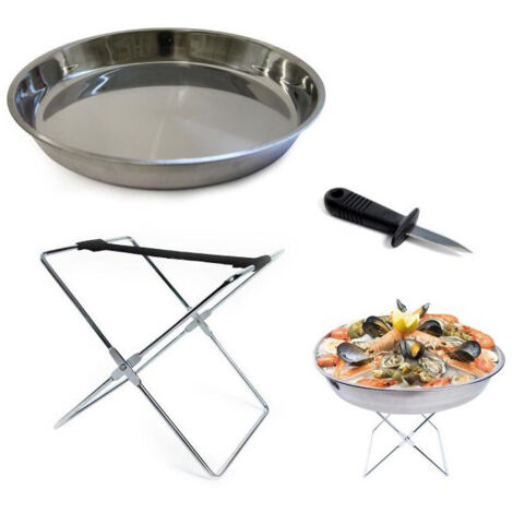 Bandeja con soporte y cuchillo para ostras