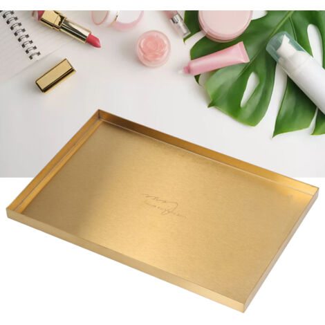 Bandeja de almacenamiento rectangular moderna hecha de metal color oro para cosméticos y joyas – bandeja de acero inoxidable