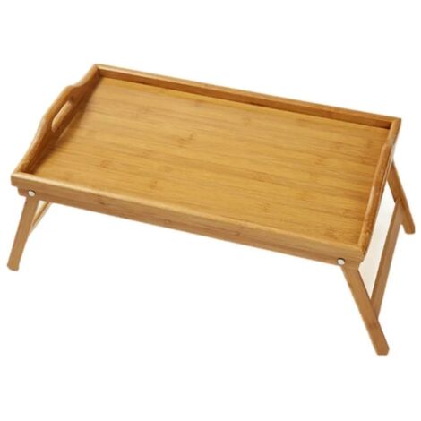 Bandeja de bambú con patas plegables de 43 × 31,1 cm, diseño de borde antiderrames y asa