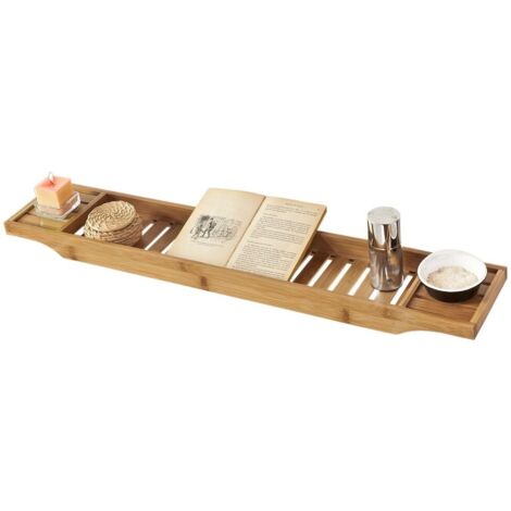 Bandeja de Bambú para Bañera,Estante de Baño,L80cm ,con Soporte para Libro, iPad y Móvil FRG212-N SoBuy ES