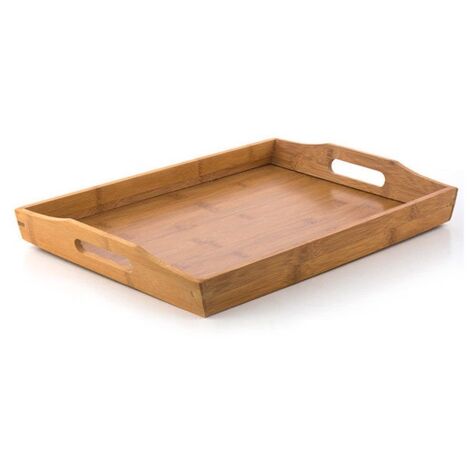Bandeja de cocina rectangular de bambú de alta calidad con asas prácticas, adecuada para cocina y comedor, 29 × 43 × 5 cm