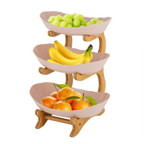 Bandeja de fruta triple de plástico Beige Bandeja de fruta grande Cesta de fruta de 3 pisos Cuberteros Bandeja para tartas Snacks