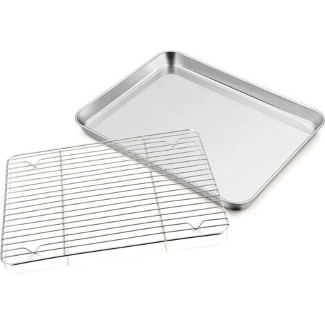 Bandeja de horno con rejilla para enfriar, bandeja grande de acero inoxidable para hornear y rejilla para pasteles, 40 x 30 x 2,5 cm, para hornear, asar/enfriar
