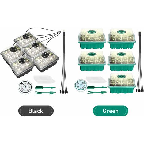 Bandeja de inicio de semillas de plantas de 5 piezas con luces de crecimiento para plantar semillas 60 células de plántulas Kit de inicio de plantas orgánicas con 5 etiquetas 2 herramienta de trasplan