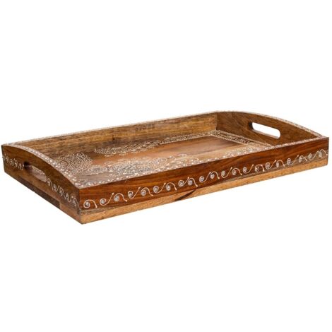 Bandeja de madera pintado artesanal blanca 43x29x6