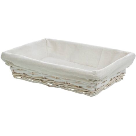 Bandeja de mimbre lacado blanca con forro 36x24x8