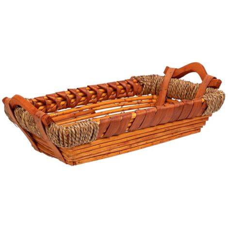 Bandeja de mimbre y madera 38x22x9/12.5h cm