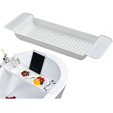Bandeja de plástico para bañera, mesa extensible, antideslizante, apta para la mayoría de bañeras, 56 x 18 x 5,2 cm