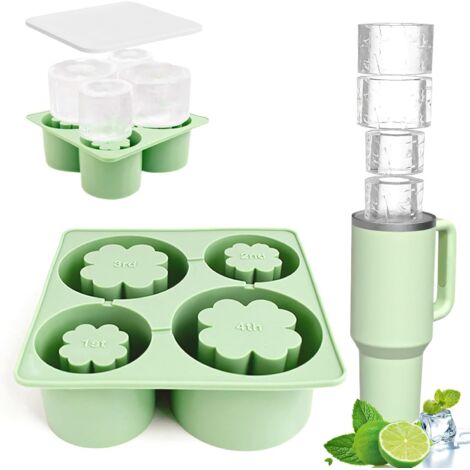 Bandeja de silicona para cubitos de hielo, soporte grande para cubitos de hielo con tapa, accesorios. Bandeja de 4 compartimentos para vasos de 20 a 40 oz, ideal para cócteles, café, whisky y hielo. L