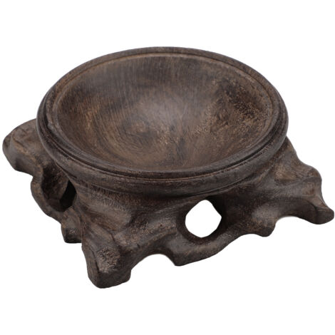 Bandeja decorativa de madera para la oficina con base redonda.