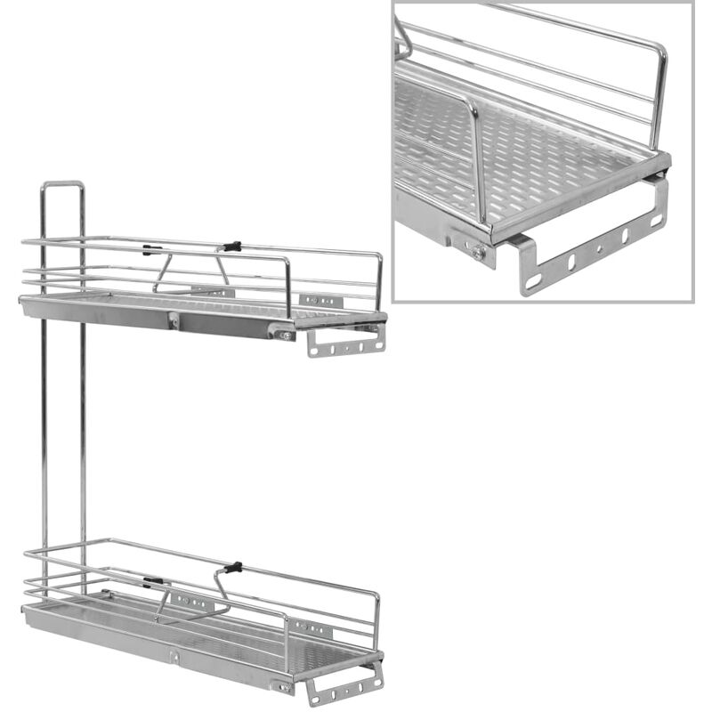 

vidaXL Bandeja extraíble cocina 2 niveles alambre plata 47x15x54,5 cm - Plateado