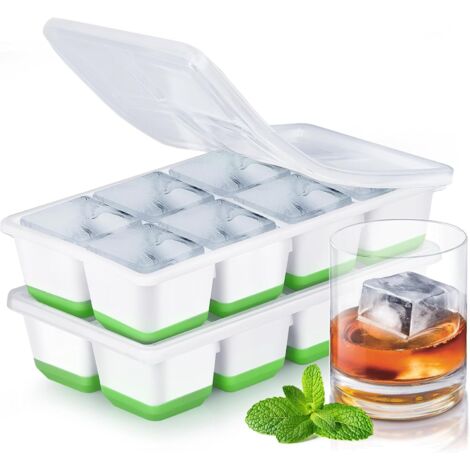 Bandeja grande para cubitos de hielo con tapa, molde de silicona de 2 piezas para cubitos de hielo, libre de BPA y apilable, bandeja para cubitos de hielo, máquina de hielo para cócteles, whisky, cerv