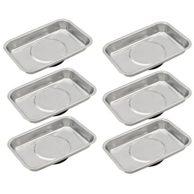 Bandeja magnética de 6 piezas, 95 x 65 mm, bandeja magnética para herramientas de acero inoxidable, admite tornillos, brocas y clavos, imán de alto