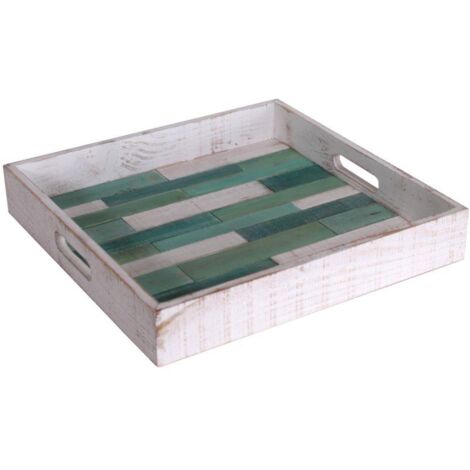 Bandeja marinera cuadrada madera blanca verde cm37x37h6