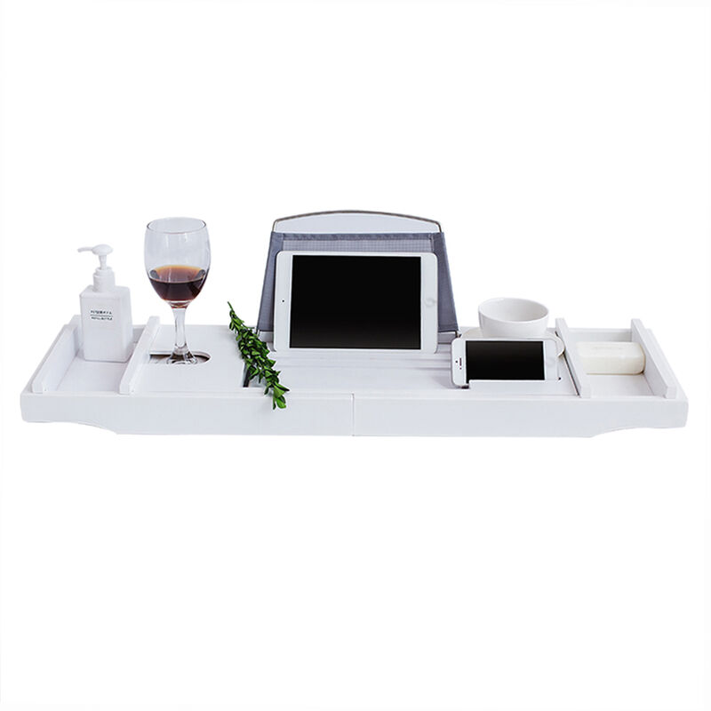 

Bandeja para carrito de banera Spa de bambu Carrito para banera Organizador Libro Soporte para vino Parte inferior antideslizante Lados